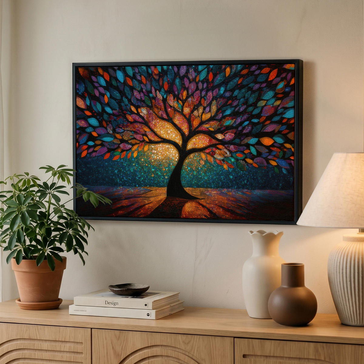LEINWAND Bilder mit Rahmen - Mosaik - Bunt - Baum - Äste - 60x40 - Multicolor, Textil (60/40cm) - MuchoWow