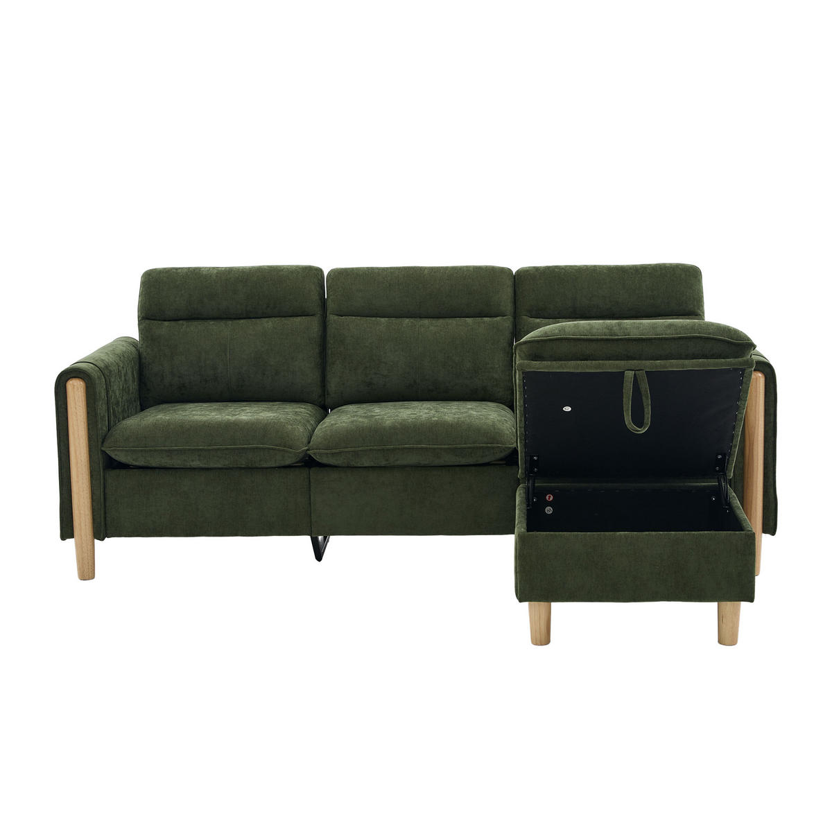 ECKSOFA DE-33940 mit Stauraumhocker und Seitentaschen Grün - Grün, Holz (77/201cm) - ComfortXL