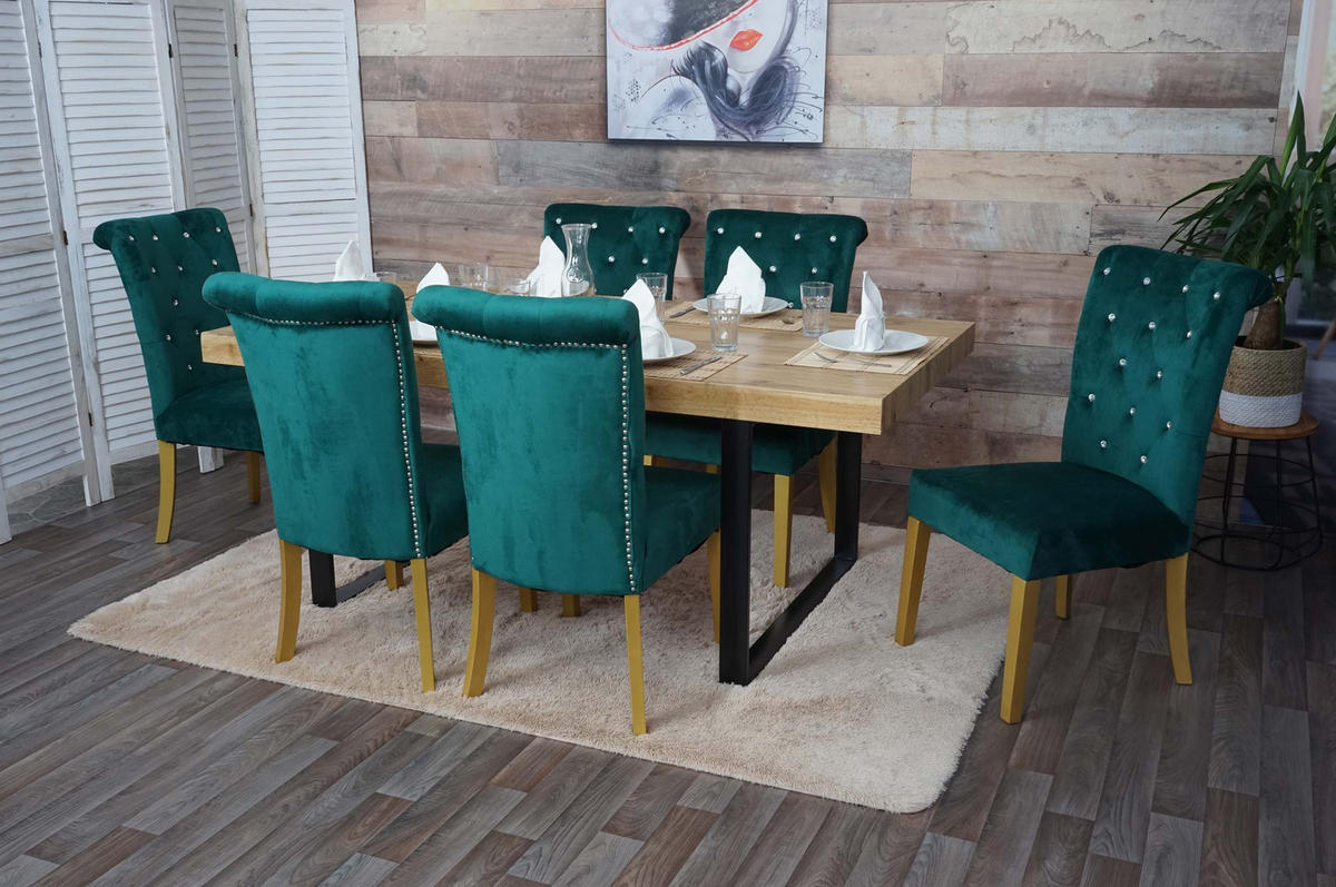 ESSZIMMERSTUHL Dunkelgrün, Gold 6er-Set - Dunkelgrün/Goldfarben, Textil (51/100/64cm) - MCW