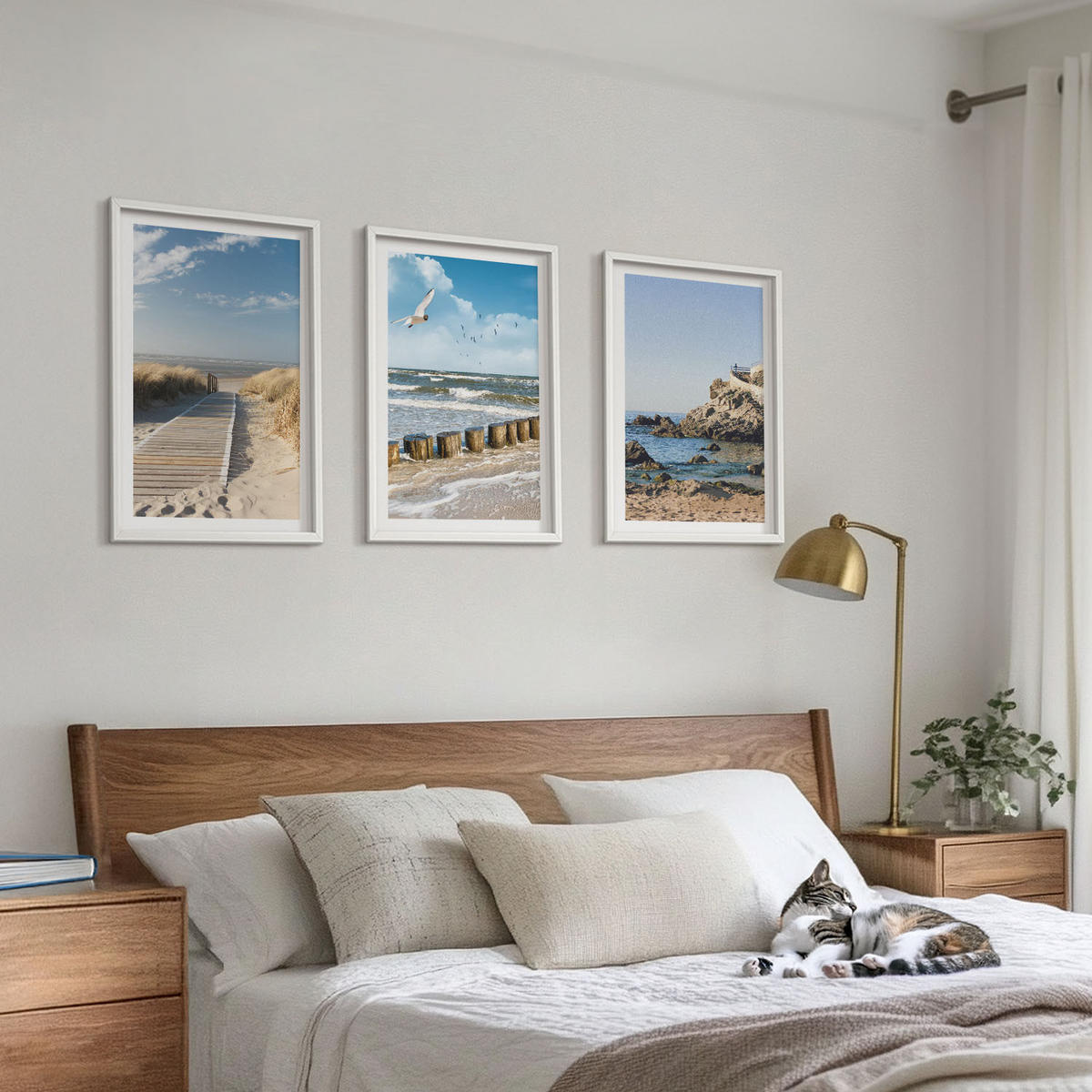 WANDBILDER 3er-Set - 40x60 cm Weißer Rahmen - Strand Holzsteg Klippen - Weiß, Kunststoff (40/60cm) - ArtPrintCave