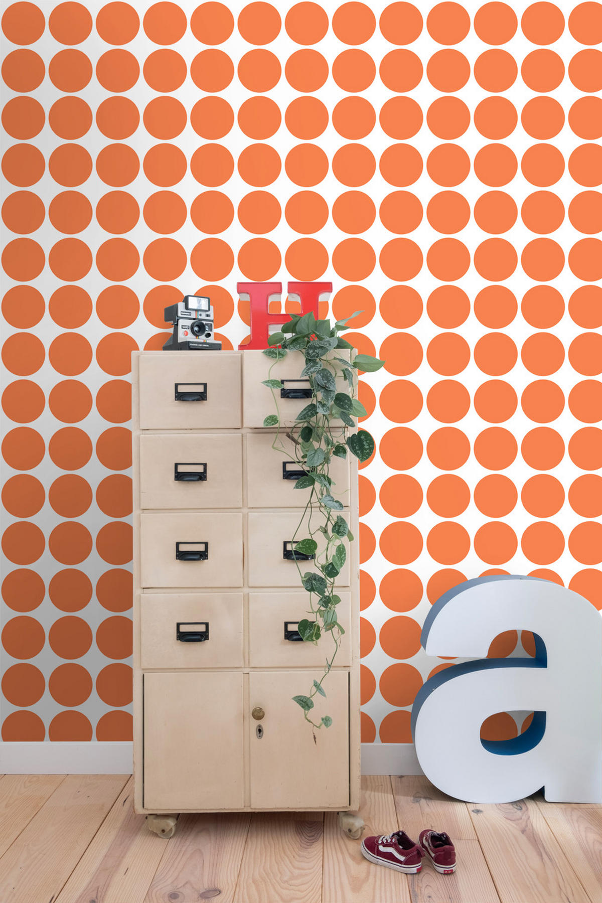 TAPETE große Kugeln 50 x 900 cm - Orange, Papier (50/900cm) - ESTAhome