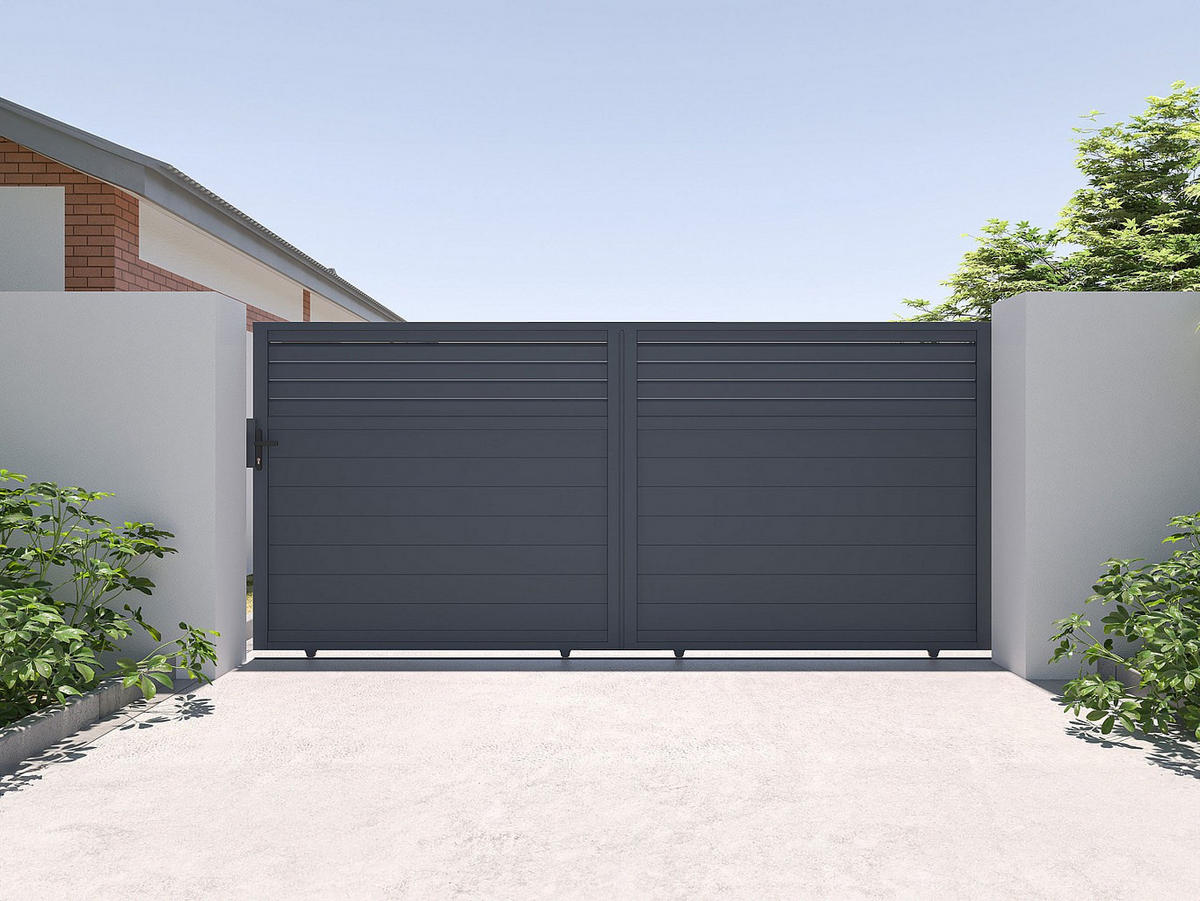 GARTENTOR Schiebetor - 416 x 180 cm - Aluminium - Anthrazit - VIAZO - Anthrazit, Metall (390/178cm) - Vente-Unique