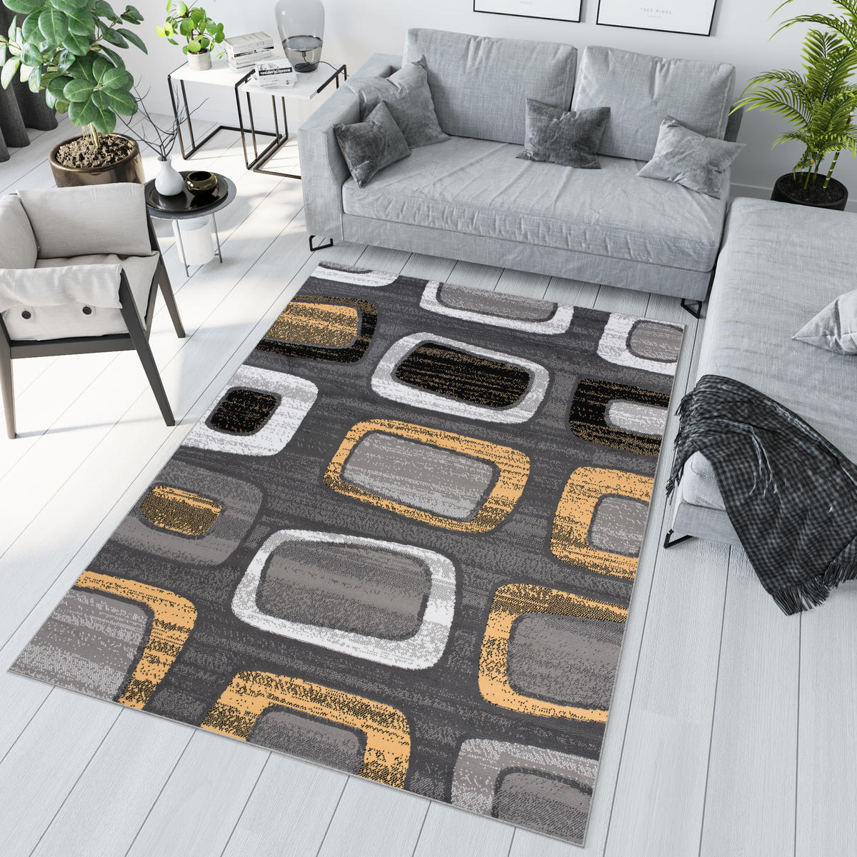 TEPPICH MAYA Gelb Meliert Figuren 200/300 cm - Gelb, Textil (200/300cm) - Tapiso