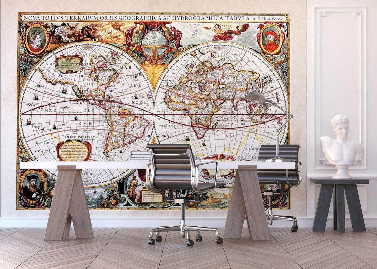 FOTOTAPETE Vintage Weltkarte 375 x 270 cm - Beige, Papier (375/270cm) - Sanders & Sanders