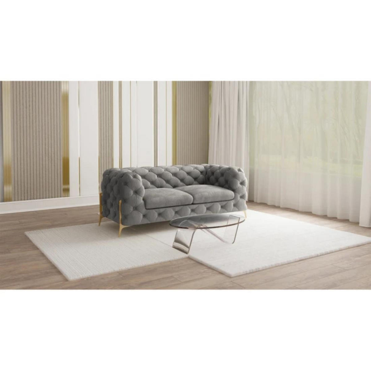 CHESTERFIELD-SOFA 2-Sitzer Lexi Grau Samt - Goldfarben/Grau, Holz/Textil (185/75/100cm) - S-Style Möbel