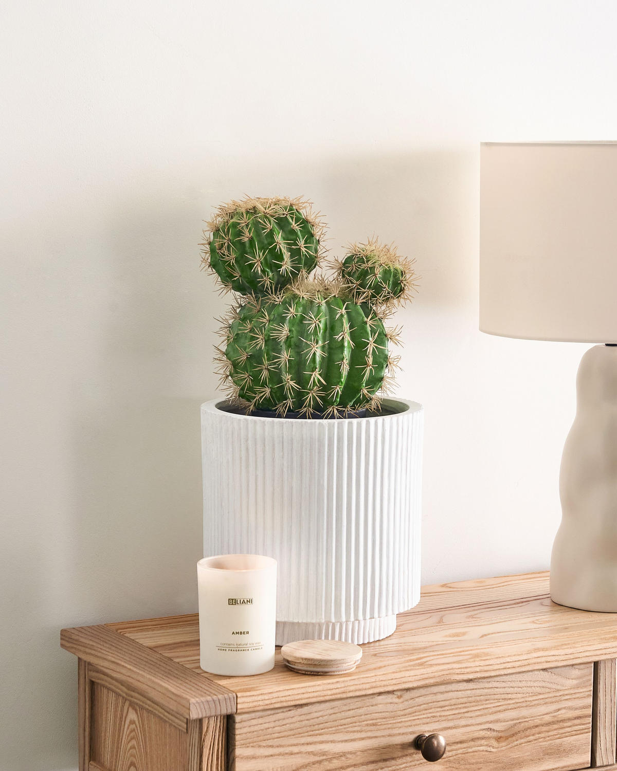 KÜNSTLICHE Topfpflanze 33 cm Grün/Schwarz Ball Cactus - Schwarz/Grün, Kunststoff (33cm) - Beliani