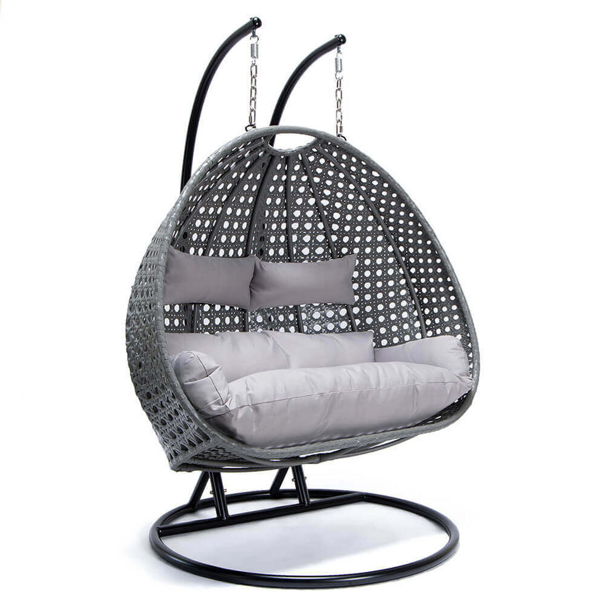 POLYRATTAN Hängesessel mit Regenabdeckung TWIN - Grau für 2 Personen - Grau, Kunststoff (145/126/74cm) - Home Deluxe