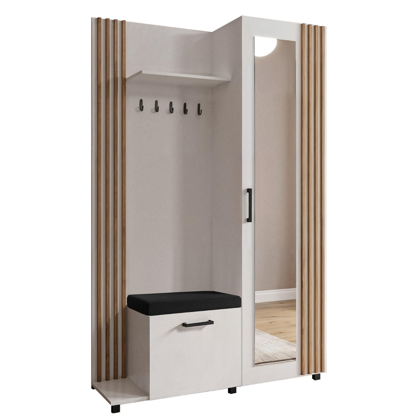 GARDEROBE Neli mit Lamellen und Spiegel, links, weiß, artisan - Weiß/Eiche Artisan, Kunststoff (79/207/42cm) - Margaret Hadas24