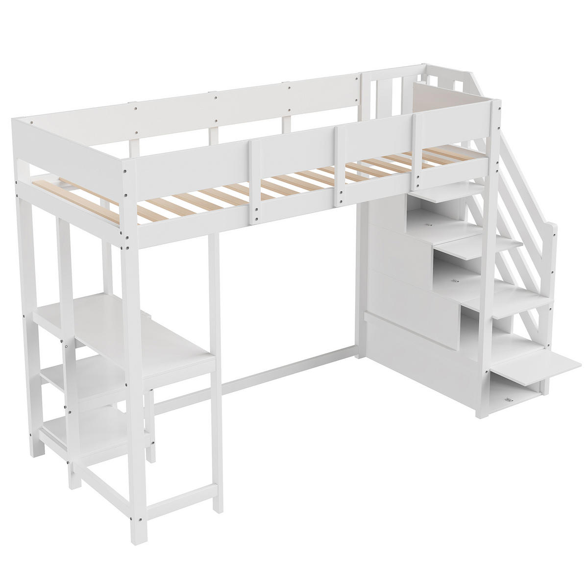 ETAGENBETT 90x200 Massivholz Kiefer Stauraum Ablage Weiß - Weiß, Holzwerkstoff - FLIEKS