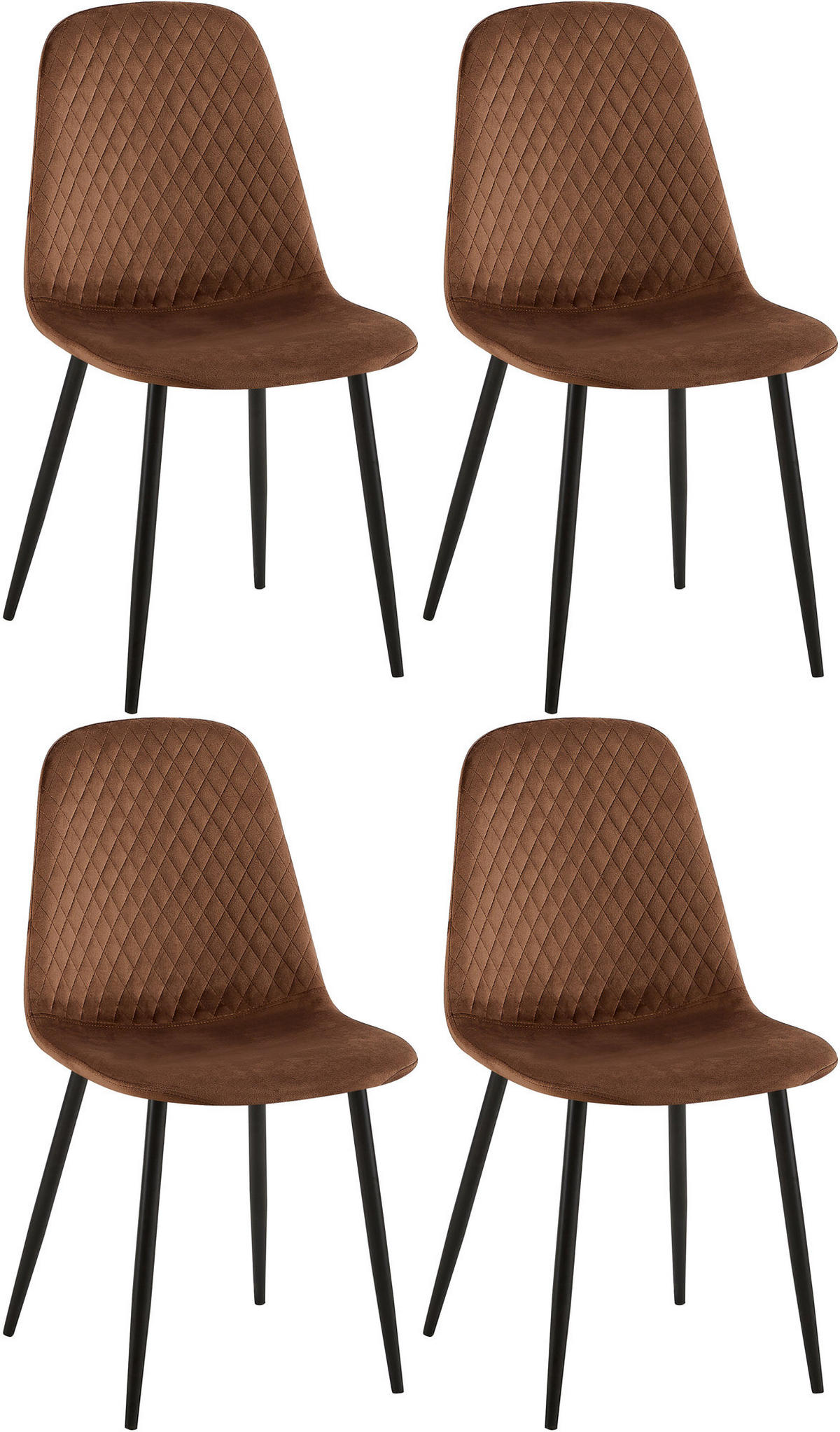 STUHL 4er Set Samt Braun - Schwarz/Braun, Textil/Metall (44/88/54cm) - CLP