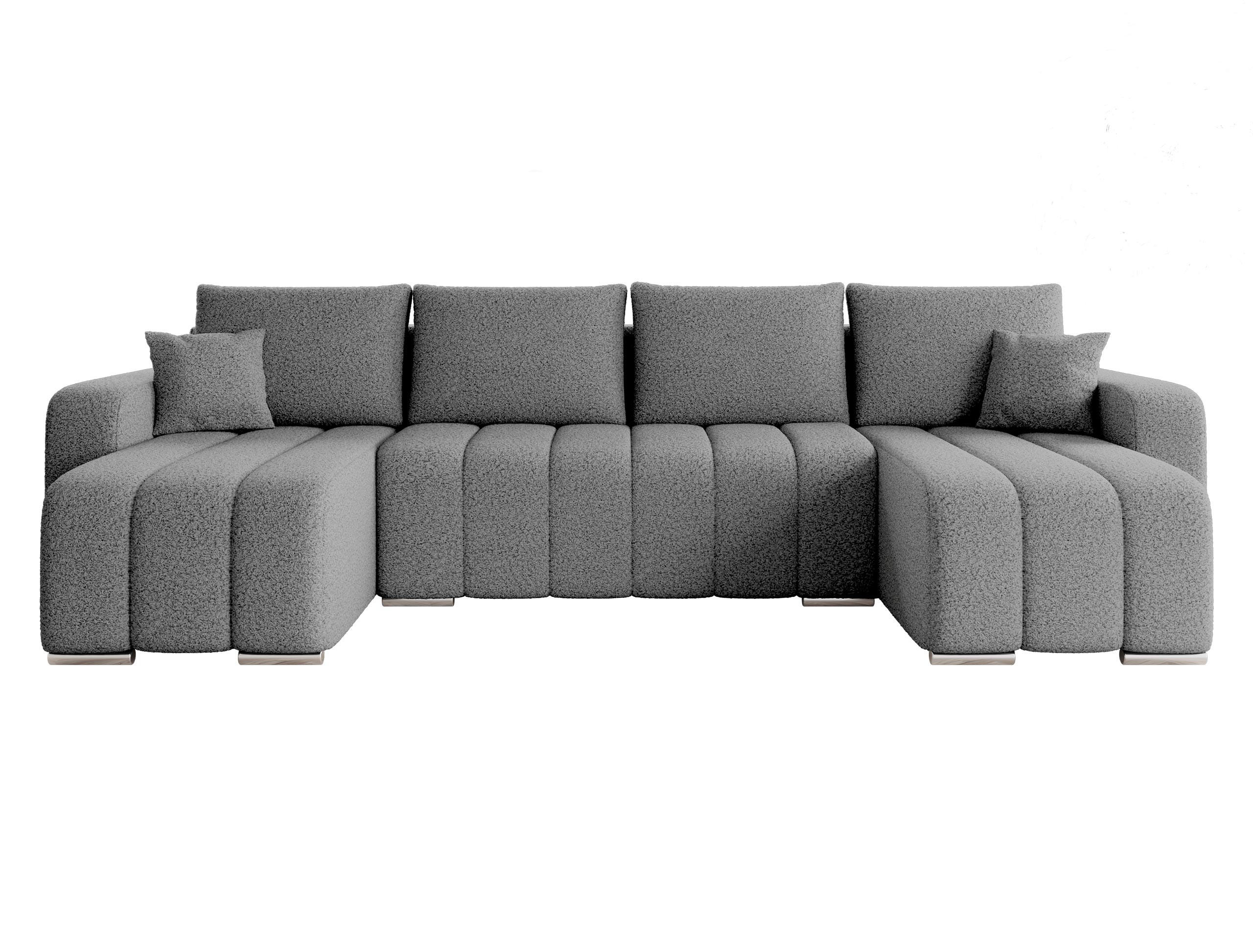 WOHNLANDSCHAFT Pufetto U Boucle - Silberfarben/Grau, Holz/Textil (313/86/147cm) - MIRJAN24