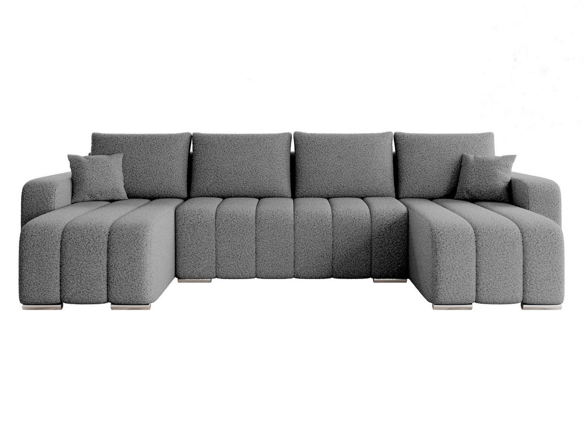 WOHNLANDSCHAFT Pufetto U Boucle - Silberfarben/Grau, Holz/Textil (313/86/147cm) - MIRJAN24