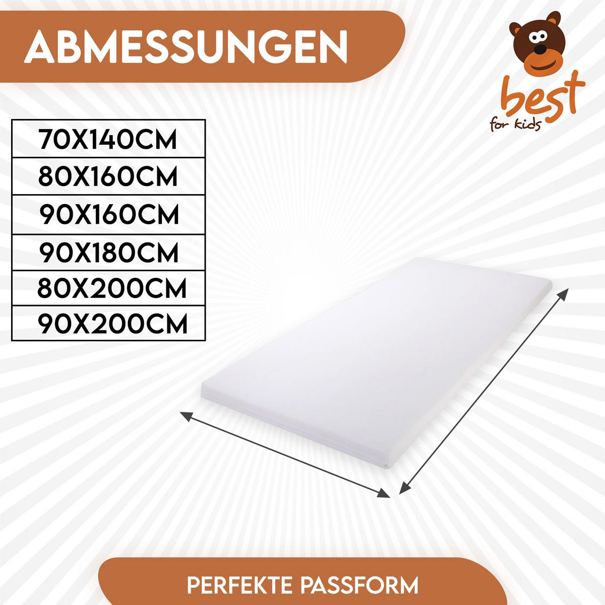 SCHAUMSTOFFMATRATZE 90/180 cm, KALTSCHAUM, für Kinderbett, mit Reißverschluss - Weiß, Naturmaterialien - Best for Kids