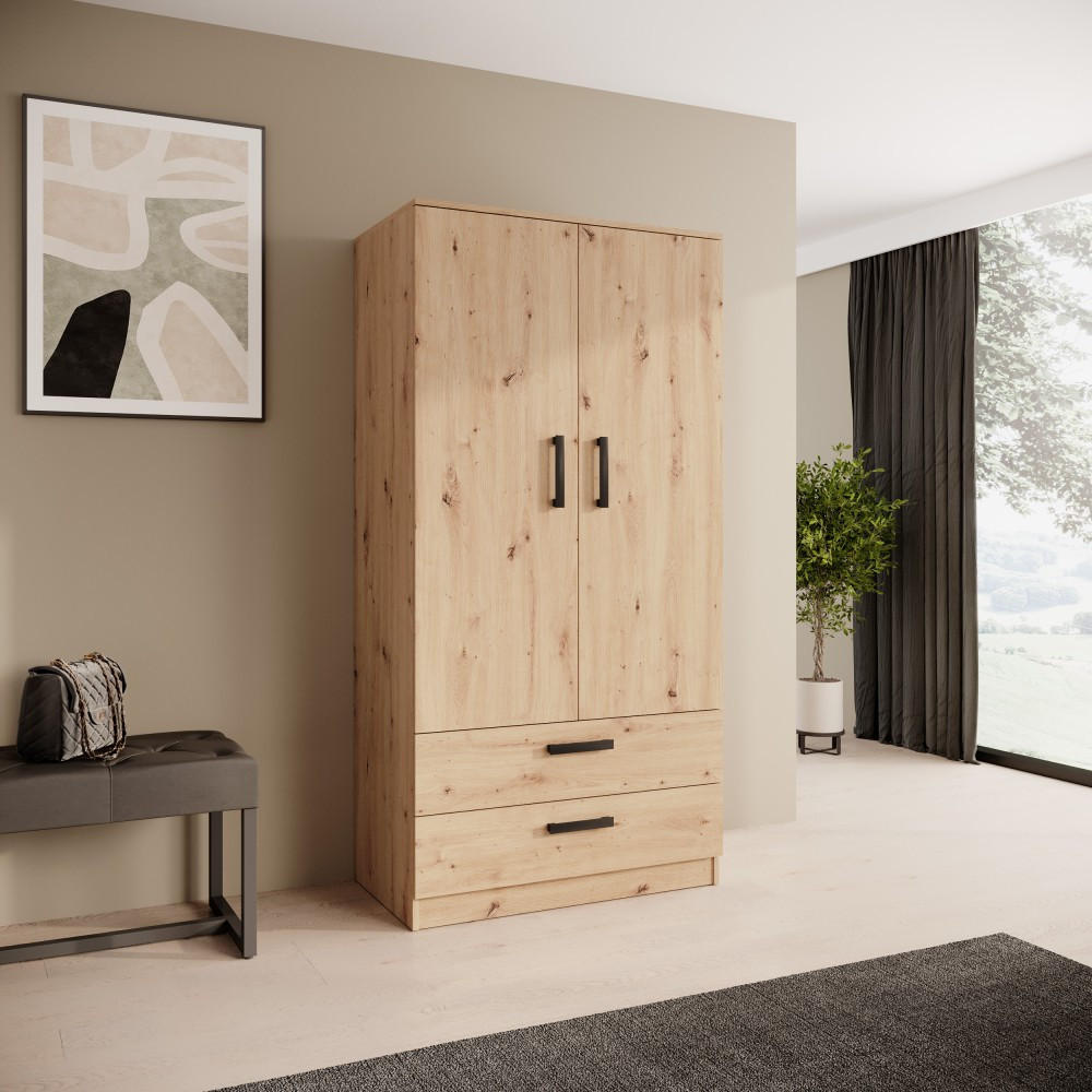 DREHTÜRENSCHRANK Trend, mit Schubladen, eiche Artisan - Schwarz/Eiche Artisan, Holzwerkstoff (90/180/50cm) - Beautysofa
