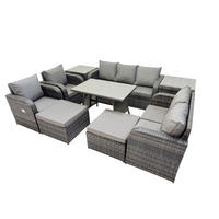 GARTENMÖBEL SET Polyrattan Dunkelgrau 9-Sitzer - Dunkelgrau/Grau, Glas/Kunststoff - Fimous