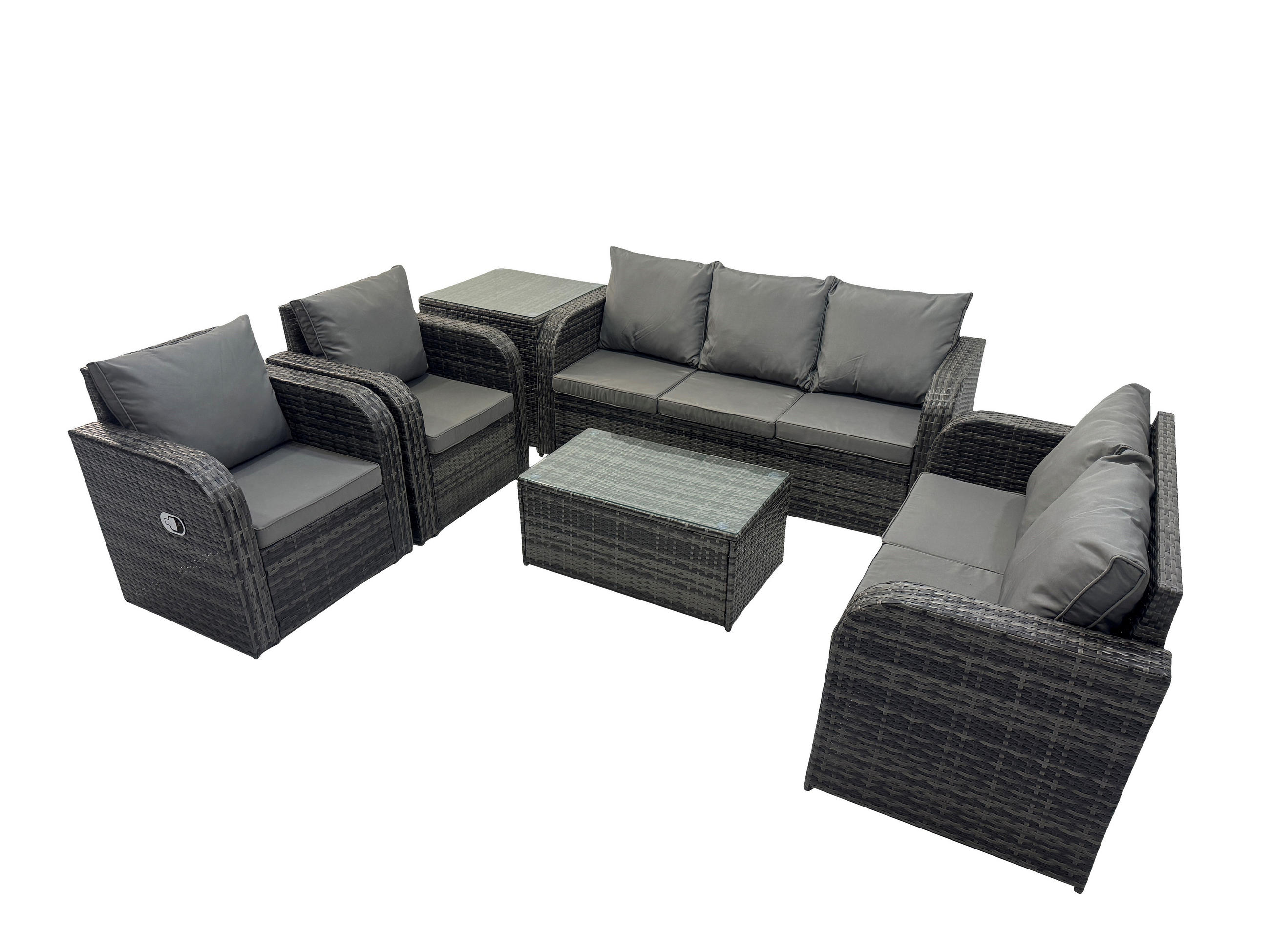 GARTENMÖBELSET mit Couchtisch Polyrattan 7-Sitzer - Dunkelgrau/Grau, Glas/Kunststoff - Fimous