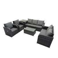 GARTENMÖBELSET mit Couchtisch Polyrattan 7-Sitzer - Dunkelgrau/Grau, Glas/Kunststoff - Fimous