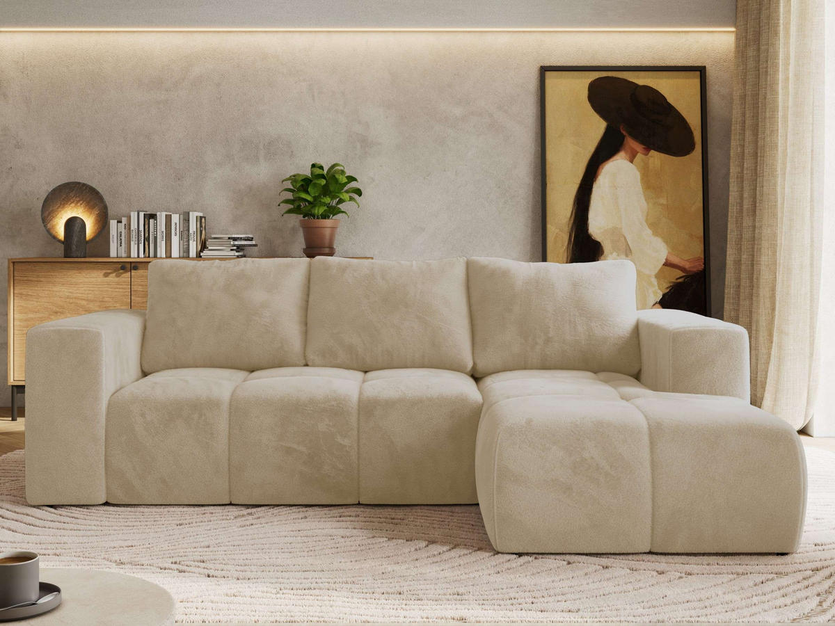 ROHOVÁ SEDAČKA MONIVA L Krémová Plyš - pravá strana - čierna/krémová, textil/plast (266/164cm) - MKS