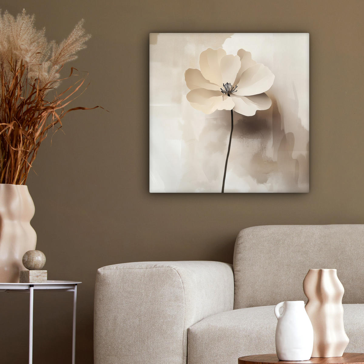 LEINWANDBILD Blume - Beige - Farbe - Schatten 50x50 cm - Creme, Textil (50/50cm) - MuchoWow