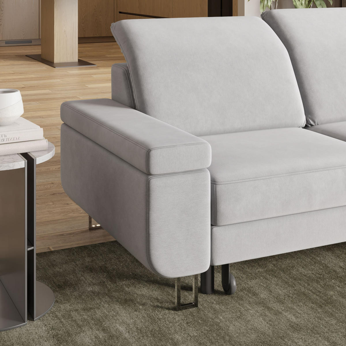 ECKSOFA LERMA R-S Schwarz Velours-Stoff mit Schlaffunktion - Silberfarben/Schwarz, Holz/Textil (253/190cm) - MASSENO