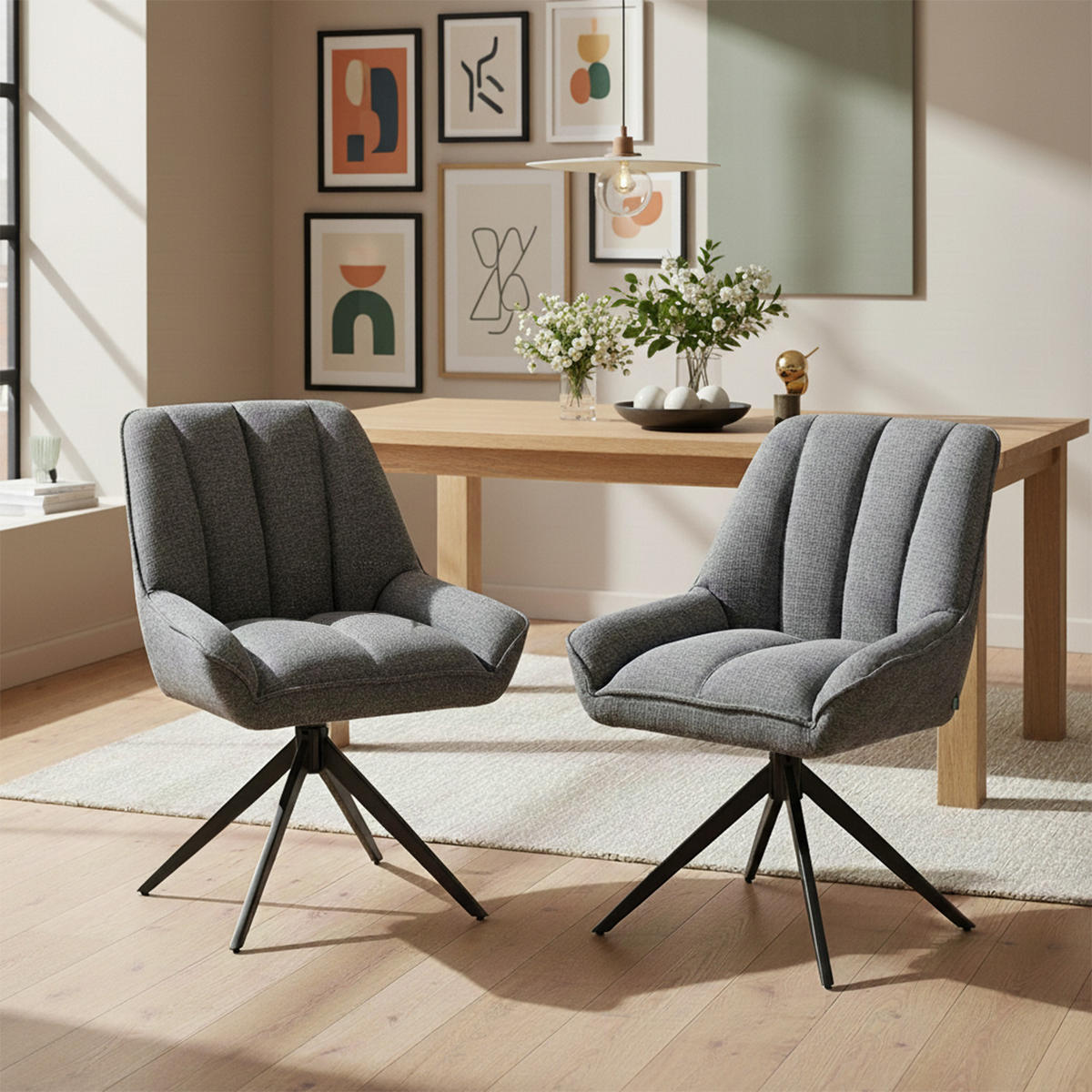 DREHSTUHL Mika-Zoe - Schwarz/Grau, Textil/Metall (60/88/68cm) - DUBI Möbel