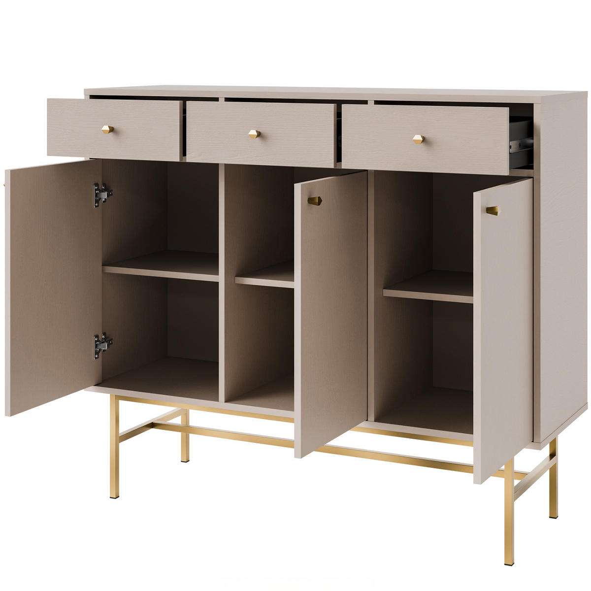 KOMMODE FLOREN, Creme/Gold - Creme, Holzwerkstoff/Metall (124.5/107.5/40.8cm) - KONSIMO®