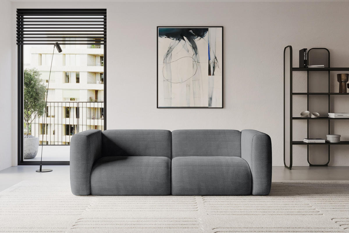 MODULARES Sofa 2-SITZER MIRA-S1 228x89x70 Dunkelgrau cm Cord - Dunkelgrau/Schwarz, Holzwerkstoff/Kunststoff (228/70/89cm) - ALTDECOR