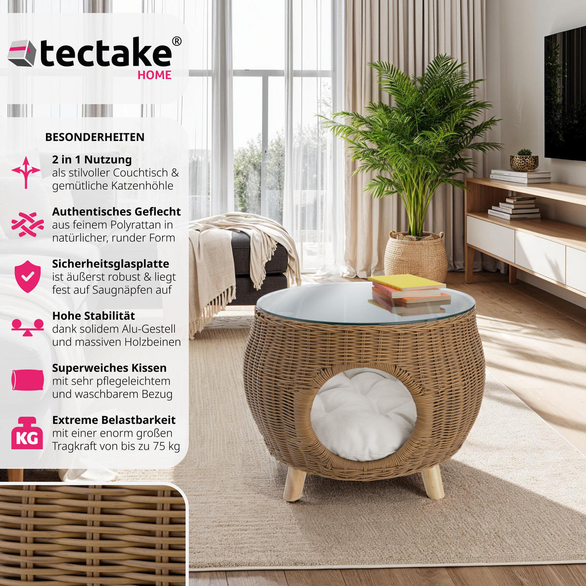 COUCHTISCH Tivoli,54 x 40 cm,natur - Naturfarben, Glas (54/54/40cm) - tectake