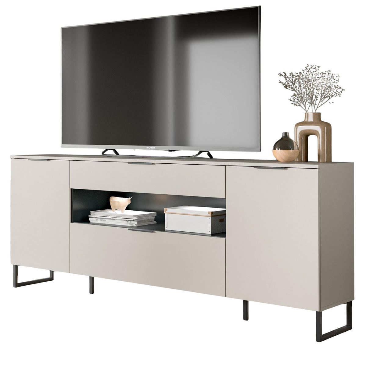 TV-LOWBOARD Kaschmir, schwarz 185 x 80 cm, TV Unterteil mit Soft-Close - Kaschmir/Schwarz, Holzwerkstoff/Kunststoff (185/80/41cm) - Inn.Furn