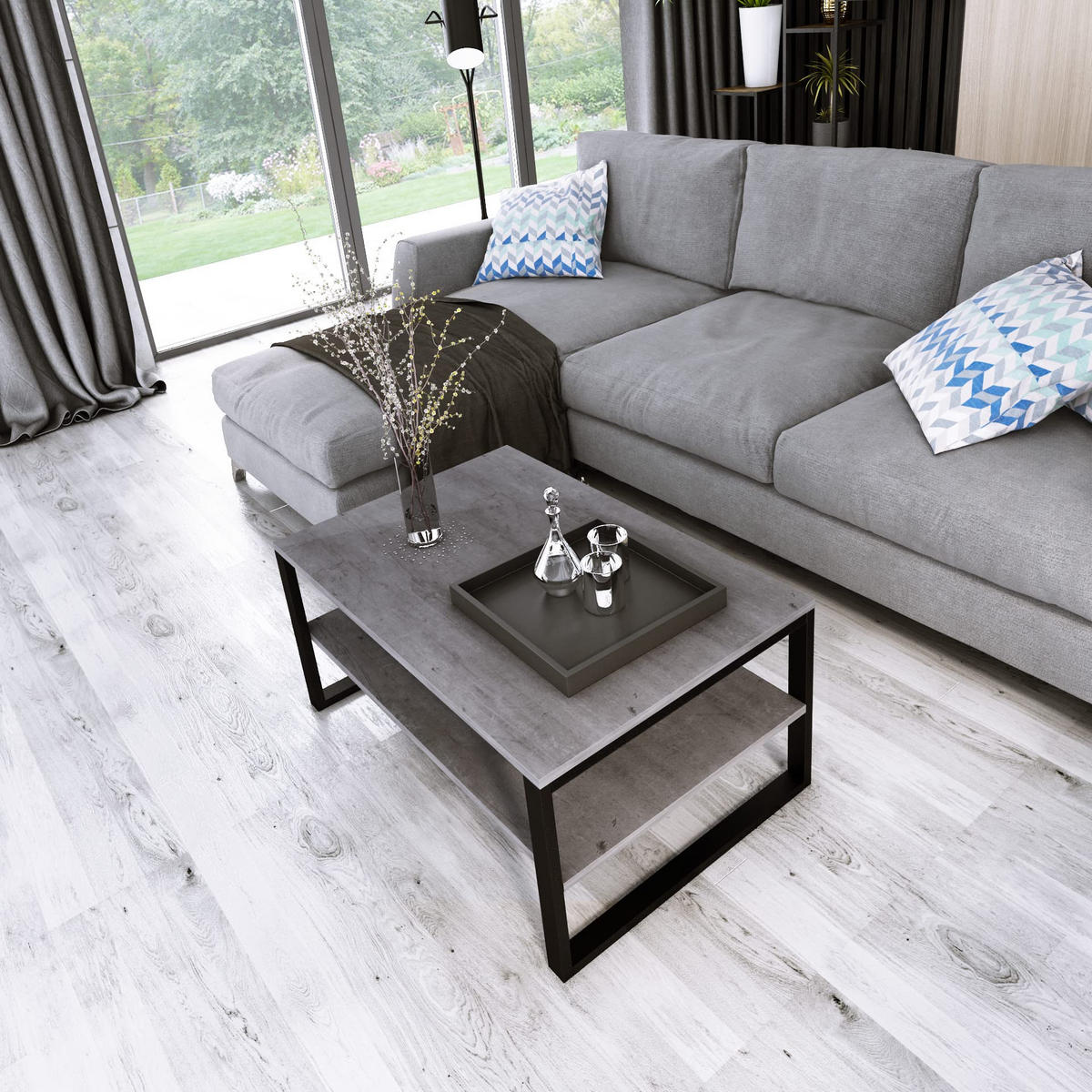 COUCHTISCH Basic rechteckig Beton mit Metallbeinen - Grau, Metall (60/90/47cm) - Design Möbel