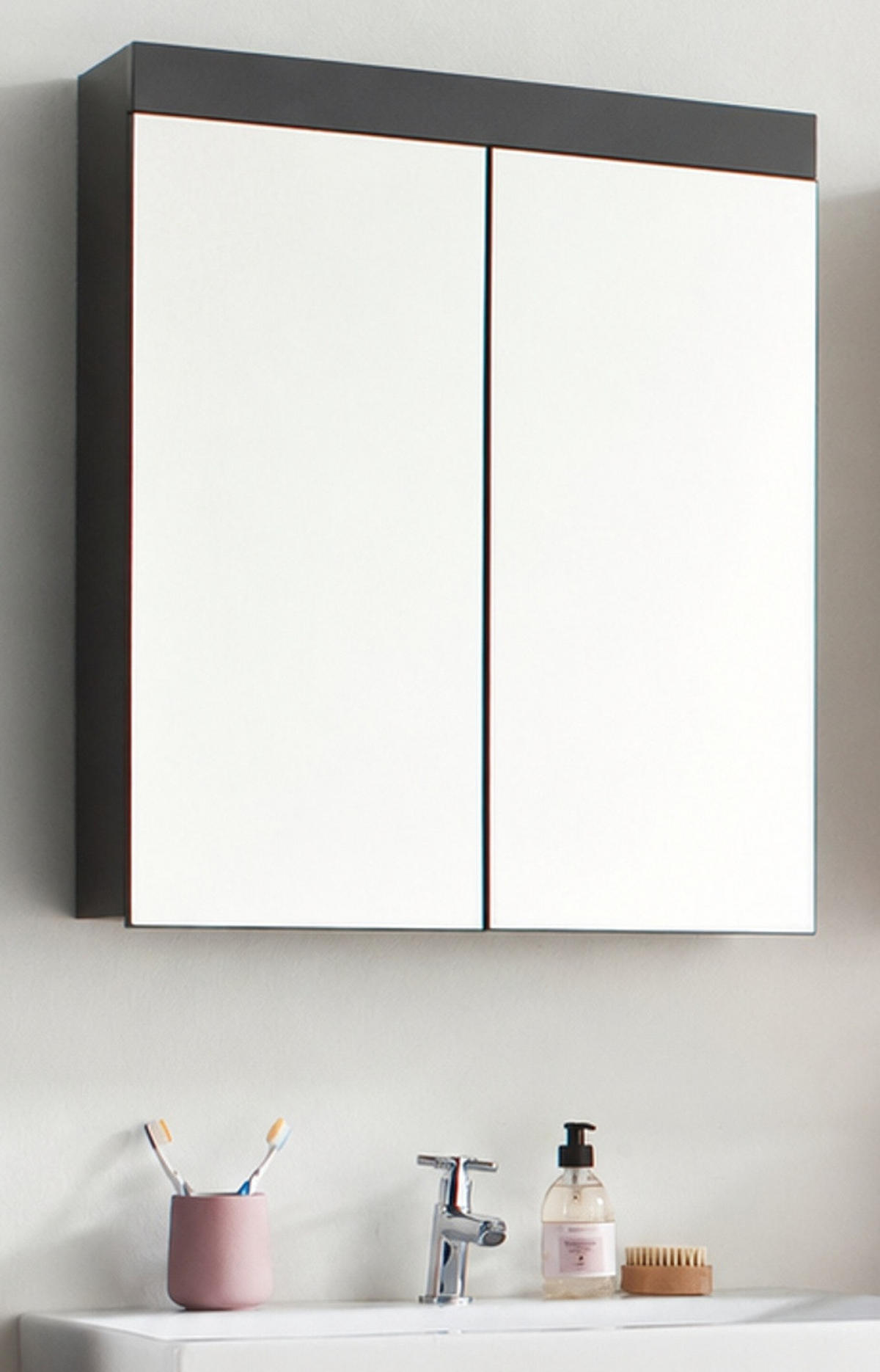 SPIEGELSCHRANK grau Hochglanz 60 x 77 cm 2-türig, Badschrank modern - Grau, Glas/Holzwerkstoff (60/77/17cm) - Top.Furn