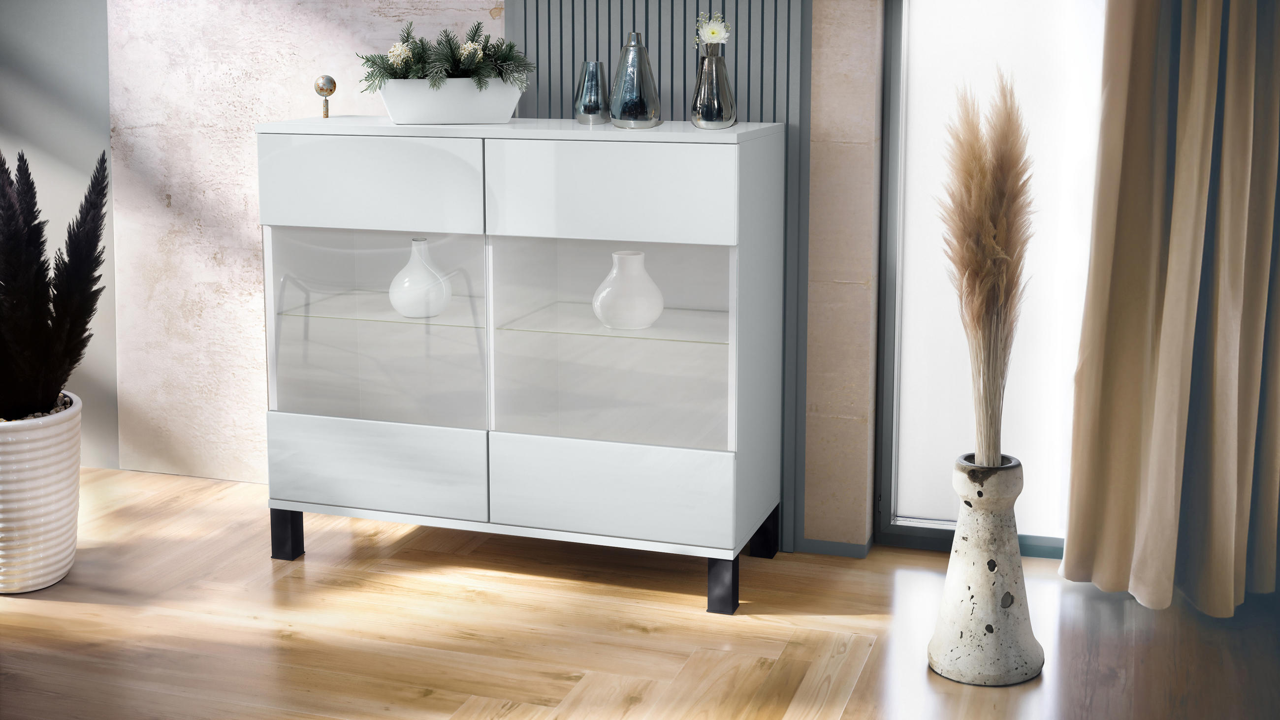 KOMMODE Bari Weiß Hochglanz - Weiß Hochglanz, Holzwerkstoff (92.5/84.5/35cm) - Vladon