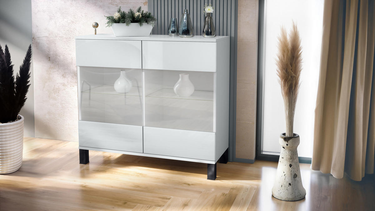 KOMMODE Bari Weiß Hochglanz - Weiß Hochglanz, Holzwerkstoff (92.5/84.5/35cm) - Vladon