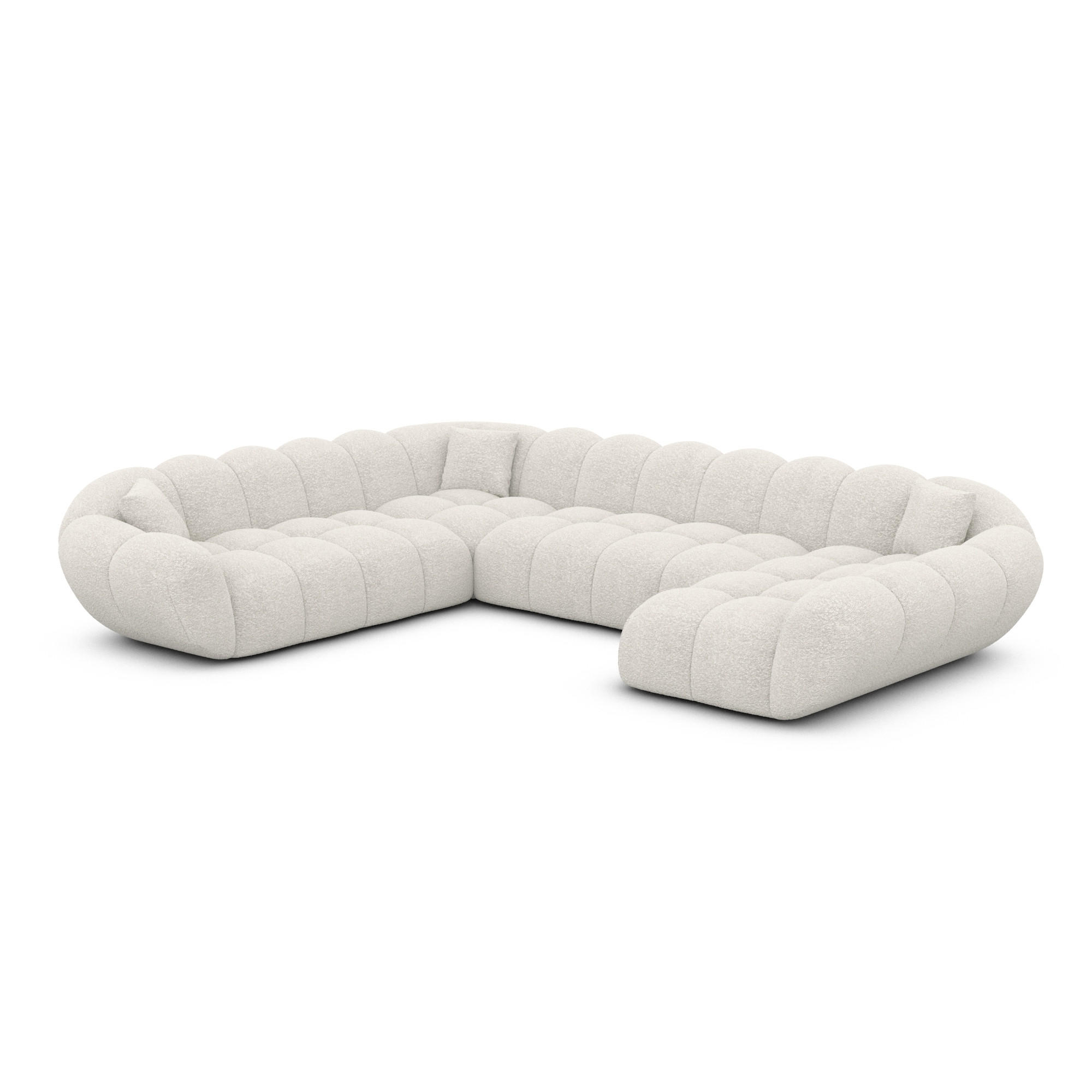 WOHNLANDSCHAFT Liva Weiß Bouclé U-Form XXL Rechts - Weiß, Textil (258/70/323cm) - VAROYAL