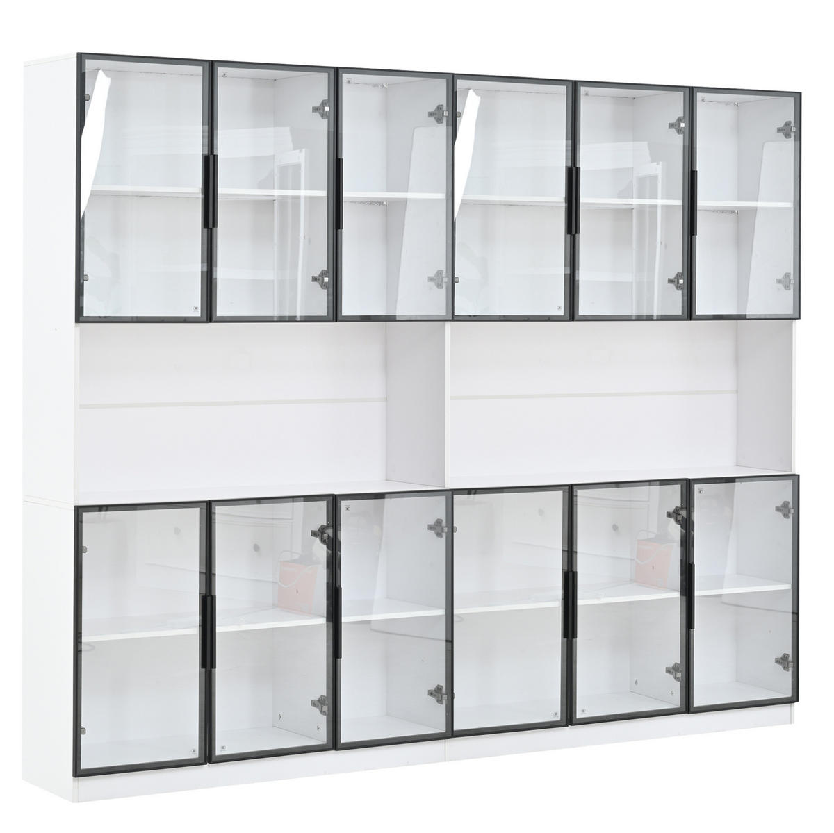 VITRINE 240/34/200 cm aus MDF und Glas mit LED-Beleuchtung und 12 Türen Weiß - Weiß, Holzwerkstoff (240/200/34cm) - Modenvie