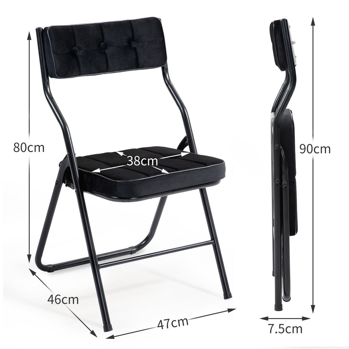 KLAPPSTUHL DE-36266 2er-Set mit gepolstertem Sitz Schwarz - Schwarz, Metall (47/80/46cm) - ComfortXL