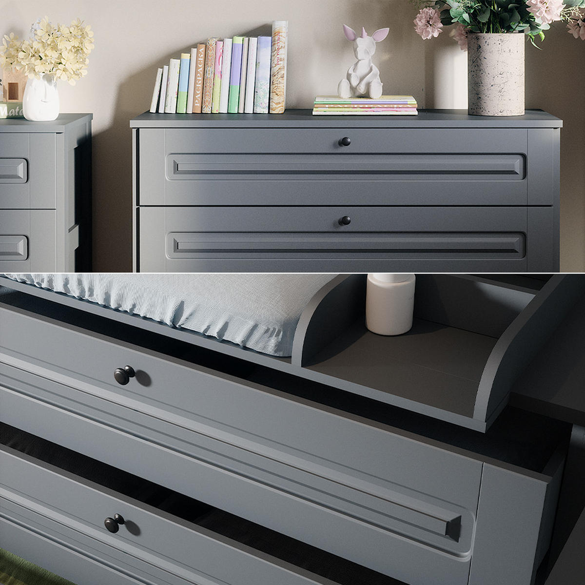 WICKELKOMMODE Ajaton Grau 133 x 98.4 cm mit 3 Schubladen - Grau, Holzwerkstoff (133/98.4/70cm) - VitaliSpa
