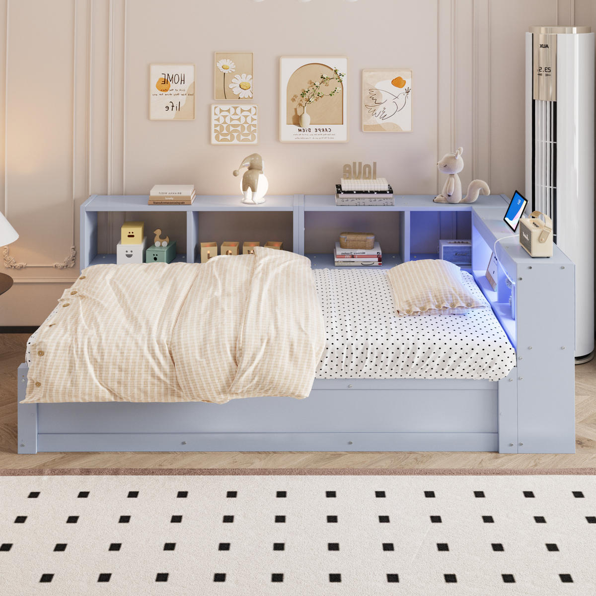 SCHLAFSOFA 90x200cm LED Stauraum Steckdose Massivholz Grau - Grau, Holzwerkstoff (90/200cm) - FLIEKS