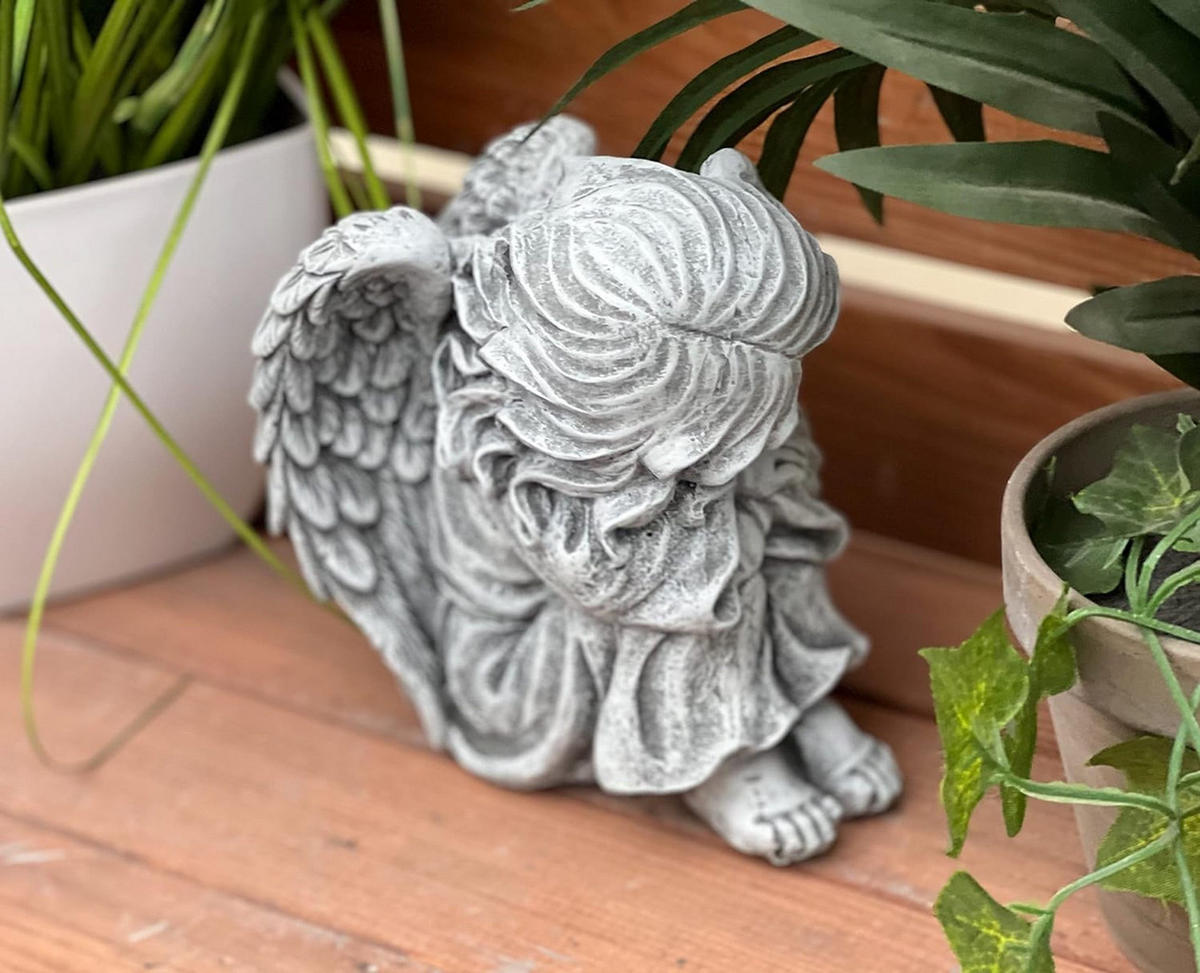 STEINFIGUR sitzender Engel Sophie Steinguss, frostfest - Grau, Stein (13/17/11cm) - stoneandstyle