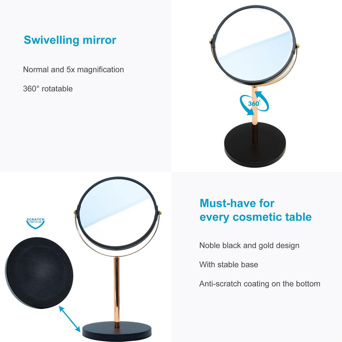SCHMINKSPIEGEL - Schwarz, Metall (15/34.5/18.7cm) - Intirilife