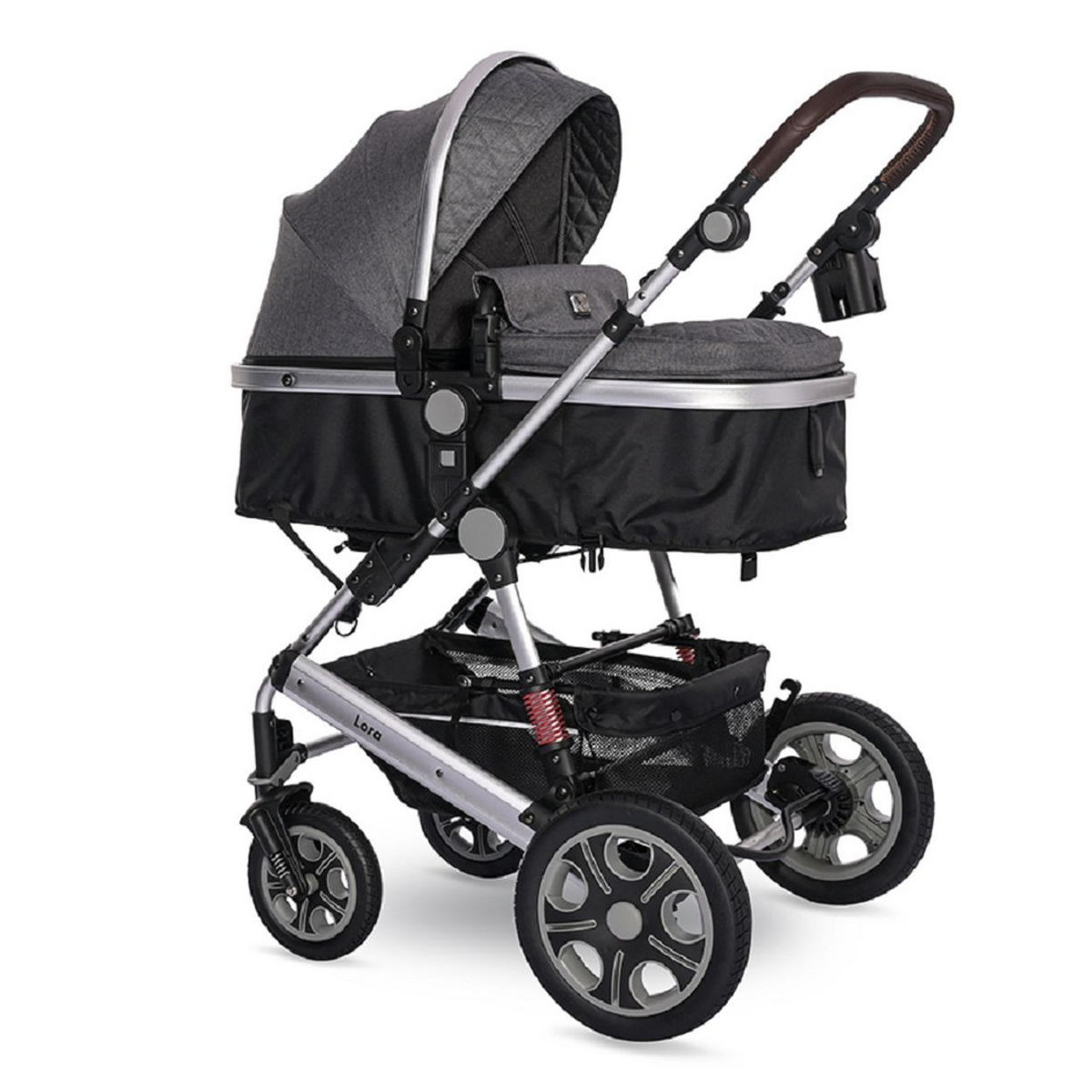 KINDERWAGEN Lora grau/schwarz faltbar Gummiräder Tragetasche Sportsitz Fußabdeckung - Schwarz, Metall (85/68/112cm) - Lorelli