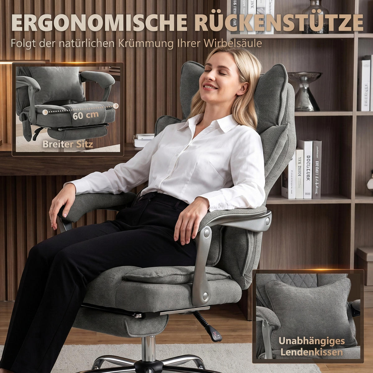 BÜROSTUHL Polyester Grau - Silberfarben/Grau, Kunststoff/Textil (73/123/78.5cm) - HOMCOM
