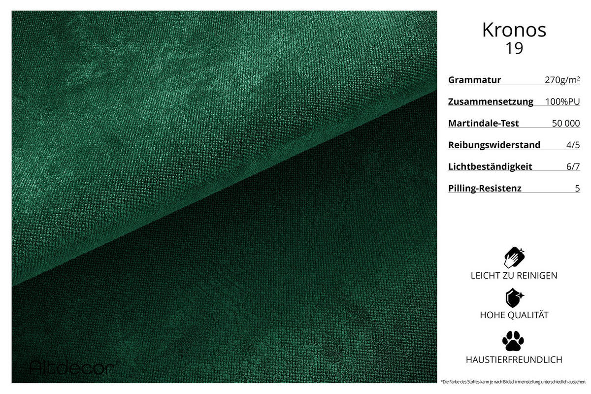 ECKSOFA Ottomane Rechts MARI-L1-v2 - 243x171x83 cm Dunkelgrün Velours - Dunkelgrün, Holzwerkstoff/Textil (171/243cm) - ALTDECOR