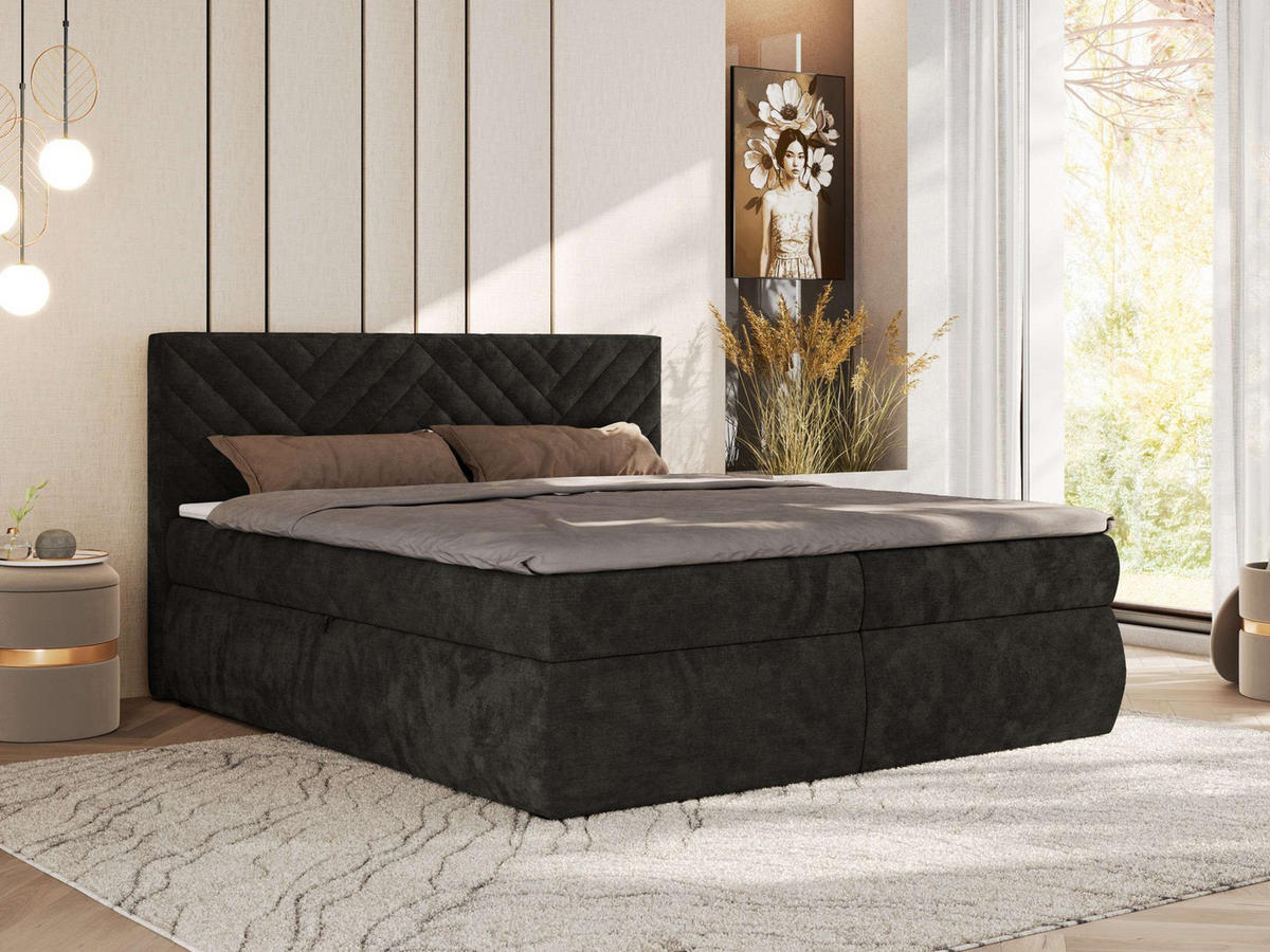 BOXBETT AVERTA 140/200 - Dunkelgrau Schenille glatt - H3 - Dunkelgrau, Textil (140/200cm) - MKS