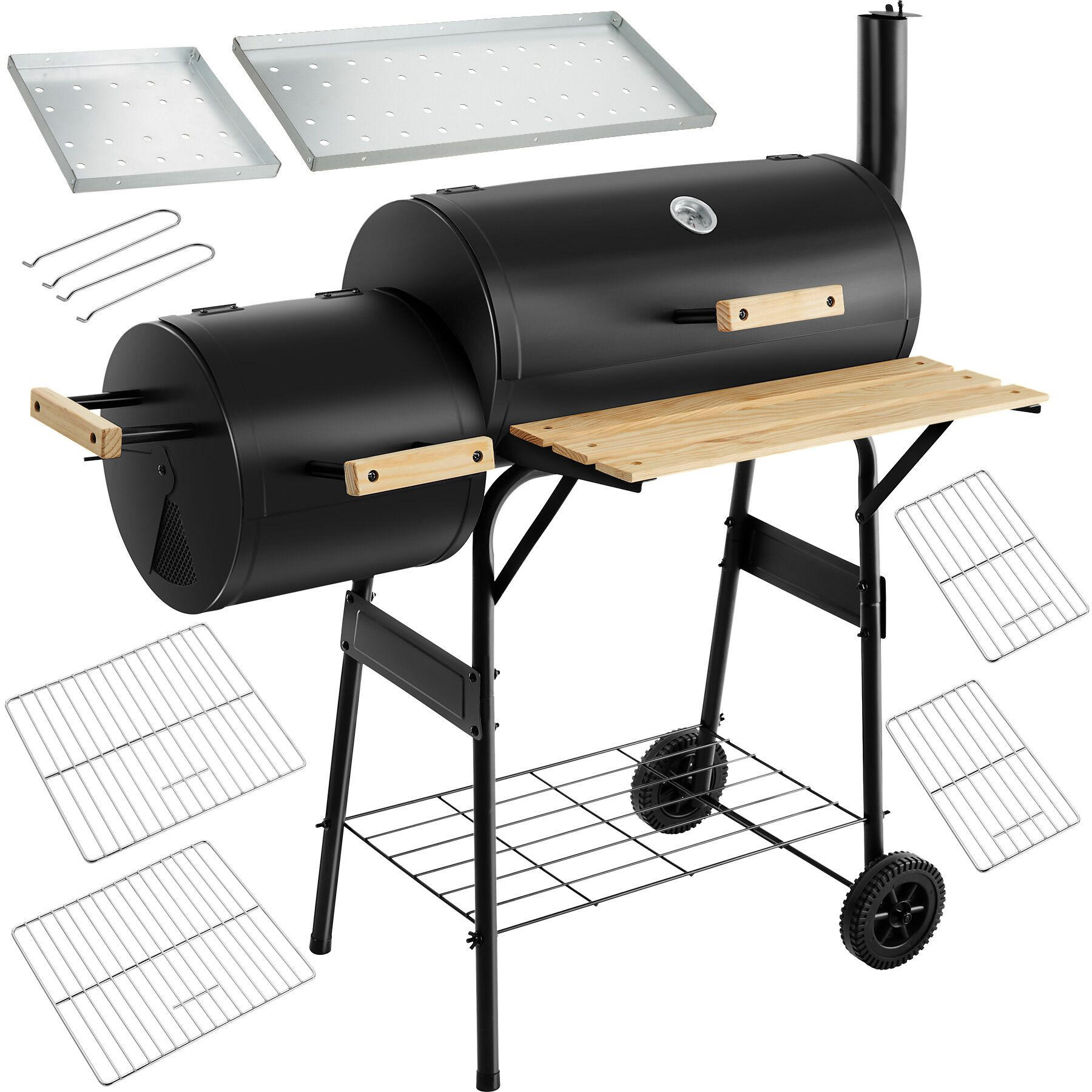HOLZKOHLEGRILL , 110 x 60 x 116 cm, schwarz - Schwarz, Textil (60/116/110cm) - tectake
