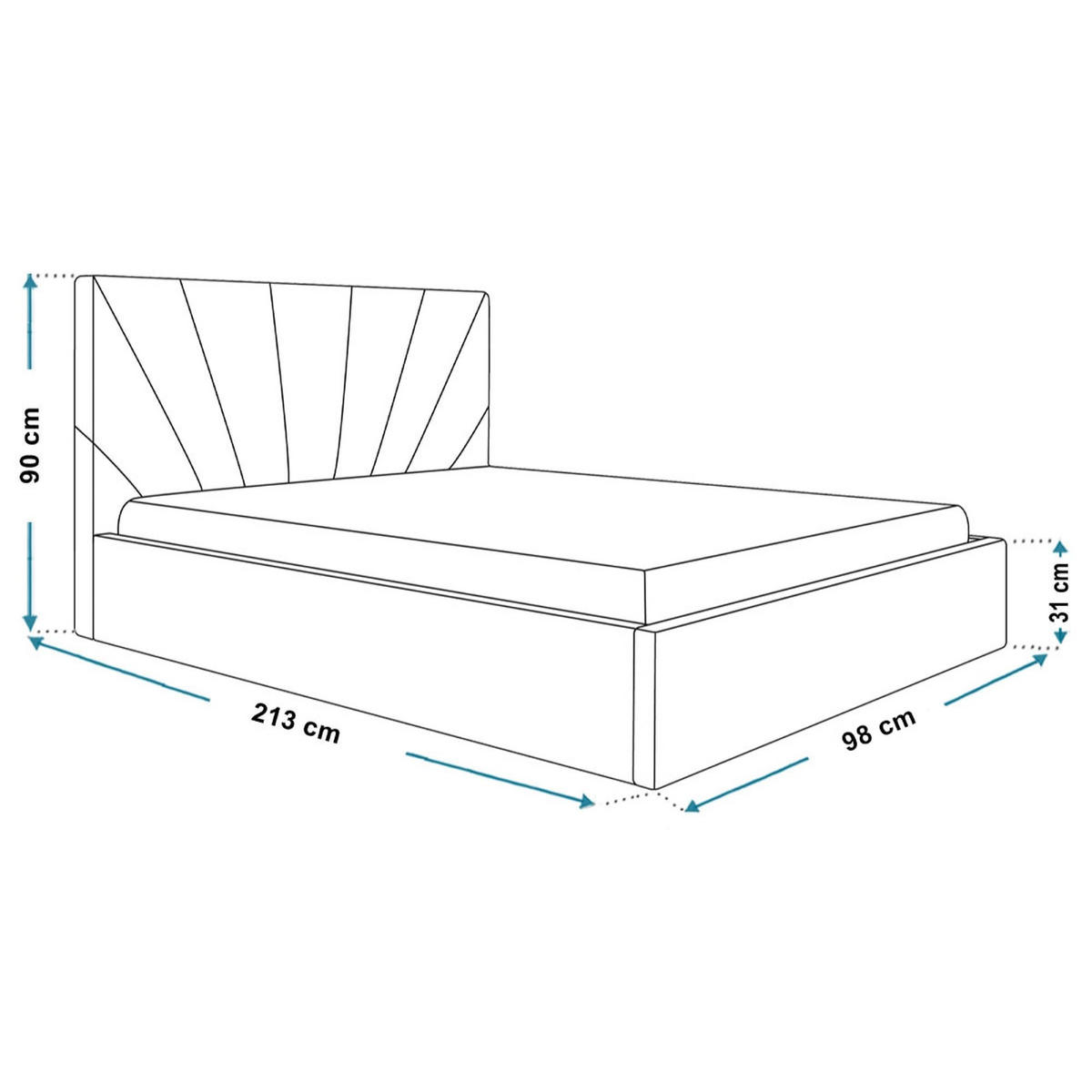 BETT 90x200 - Polsterbett mit Bettkasten und Metallrahmen - Modern Betten - Glatter Kronos-Stoff- Kollektion Denver, Grün - Grün, Holz/Textil (90/200cm) - Alpi-Möbel