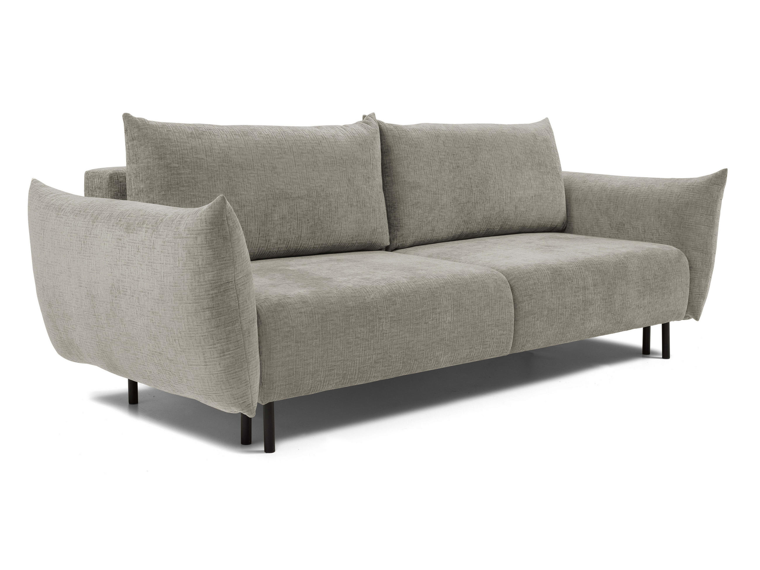 SOFA ADEL - Schlaffunktion Und Bettkasten, Wellenfederung, PUR-Schaum, Schwarze Metallfüße lose Rückenkissen, freistehend, 240x108x75 cm Grey - Grau, Holz/Textil (240/75/108cm) - DomoHome