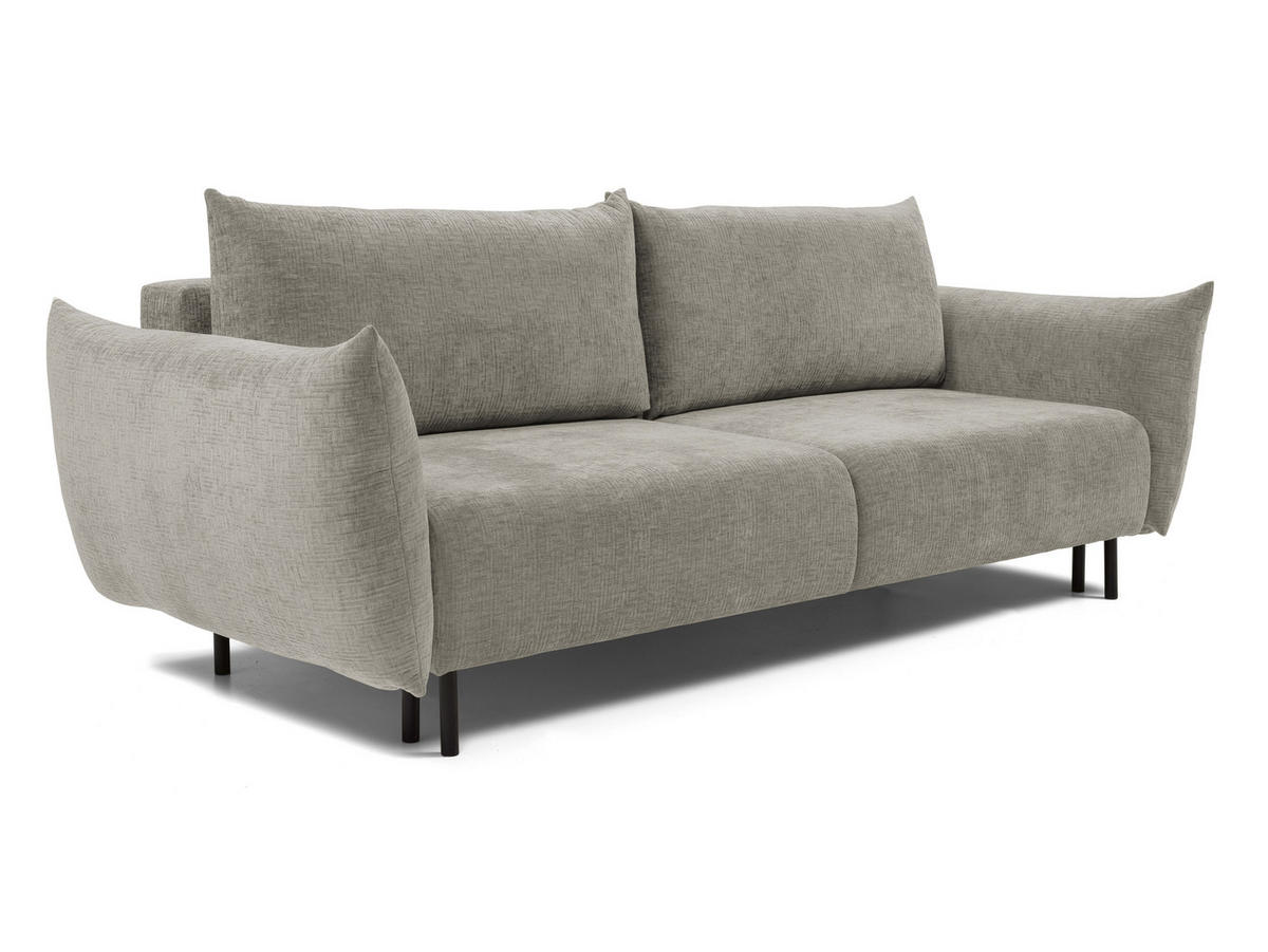 SOFA ADEL - Schlaffunktion Und Bettkasten, Wellenfederung, PUR-Schaum, Schwarze Metallfüße lose Rückenkissen, freistehend, 240x108x75 cm Grey - Grau, Holz/Textil (240/75/108cm) - DomoHome