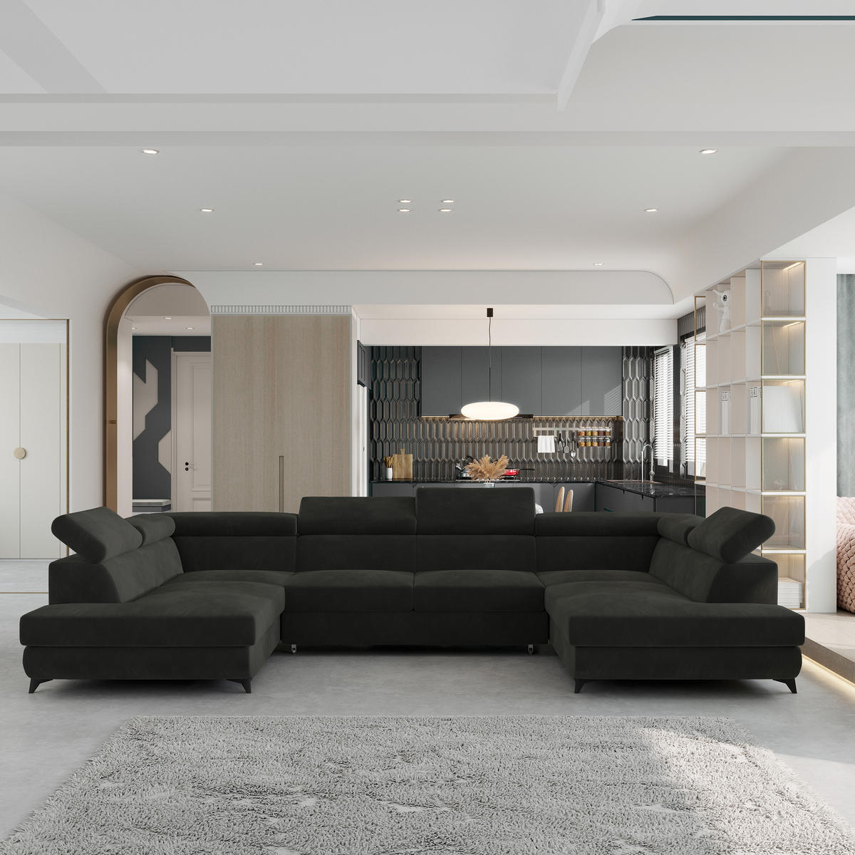 ROHOVÁ SEDAČKA VINTESSA černá - černá, kov/dřevo (323/190cm) - MASSENO