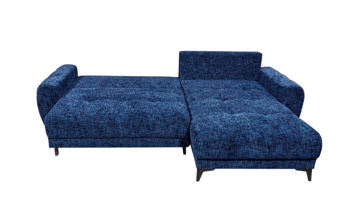 ECKSOFA beidseitig montierbar, Schlaffunktion mit Bettkasten - Schwarz/Dunkelblau, Textil/Metall (281/189cm) - ed exciting design